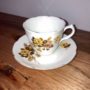 Vintage Yellow Floral Bone China Teacup & Saucer Set - Royal Grafton (England)
